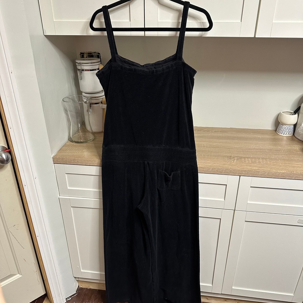 Juicy Couture Jumpsuit Womens S Black Terry Cloth Y2K Gold Buttons Wide Leg VTG - Picture 3 of 14